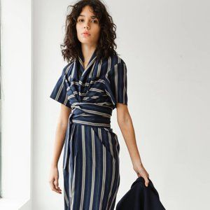 Caron Callahan JOCELYN DRESS | NAVY SAGE STRIPE
